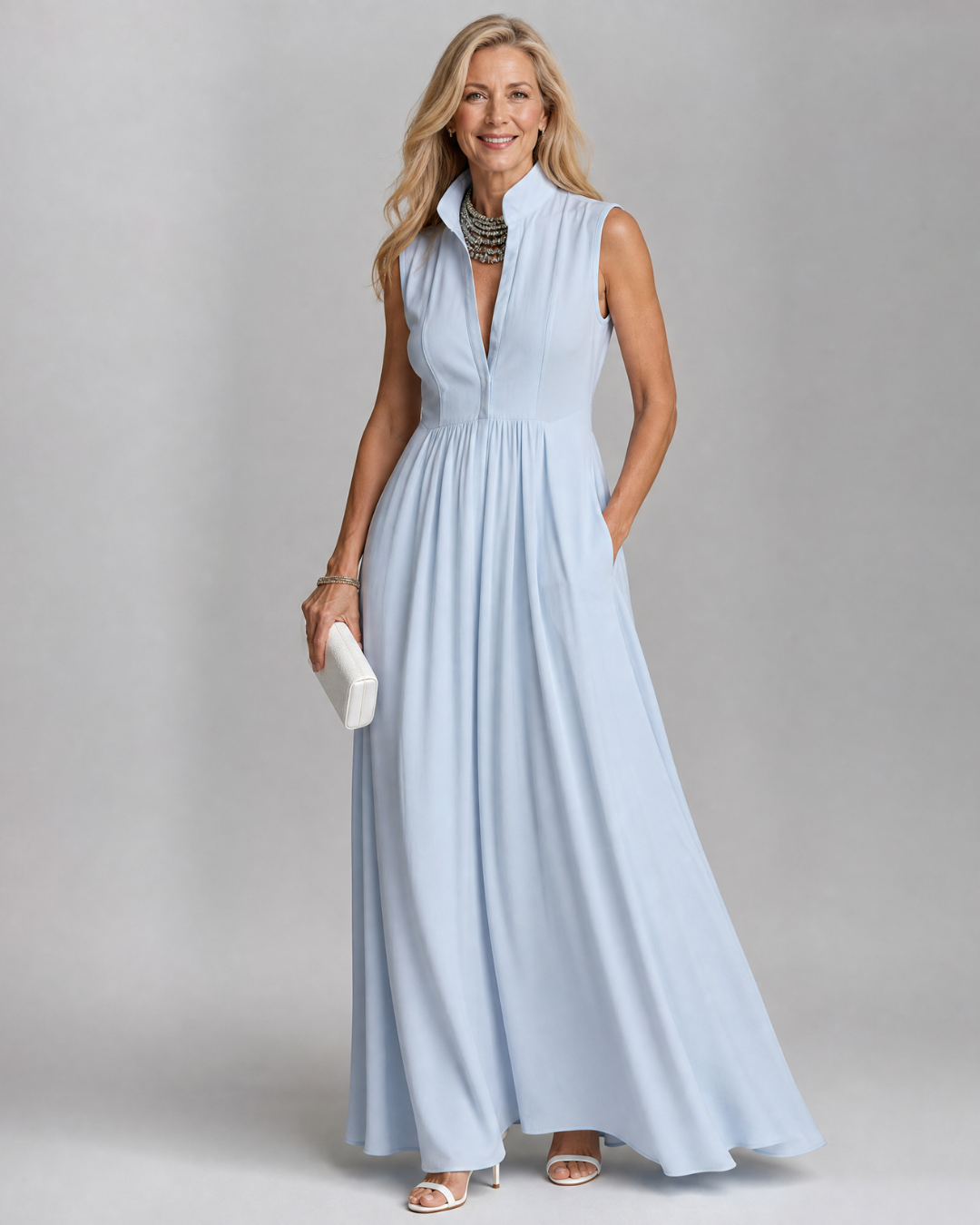 Virelia | Sleeveless Collared Maxi Dress with Flowing Design