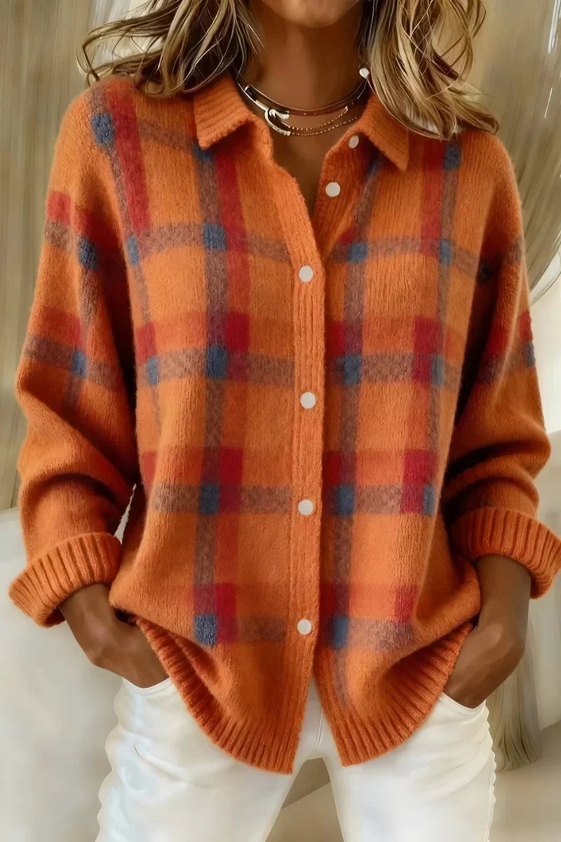 Megan™ | Plaid Knit Cardigan with Button-Up Design