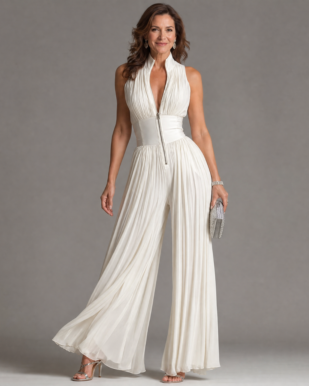 Zakira | Wide Leg Jumpsuit with Pleated Halter Neck
