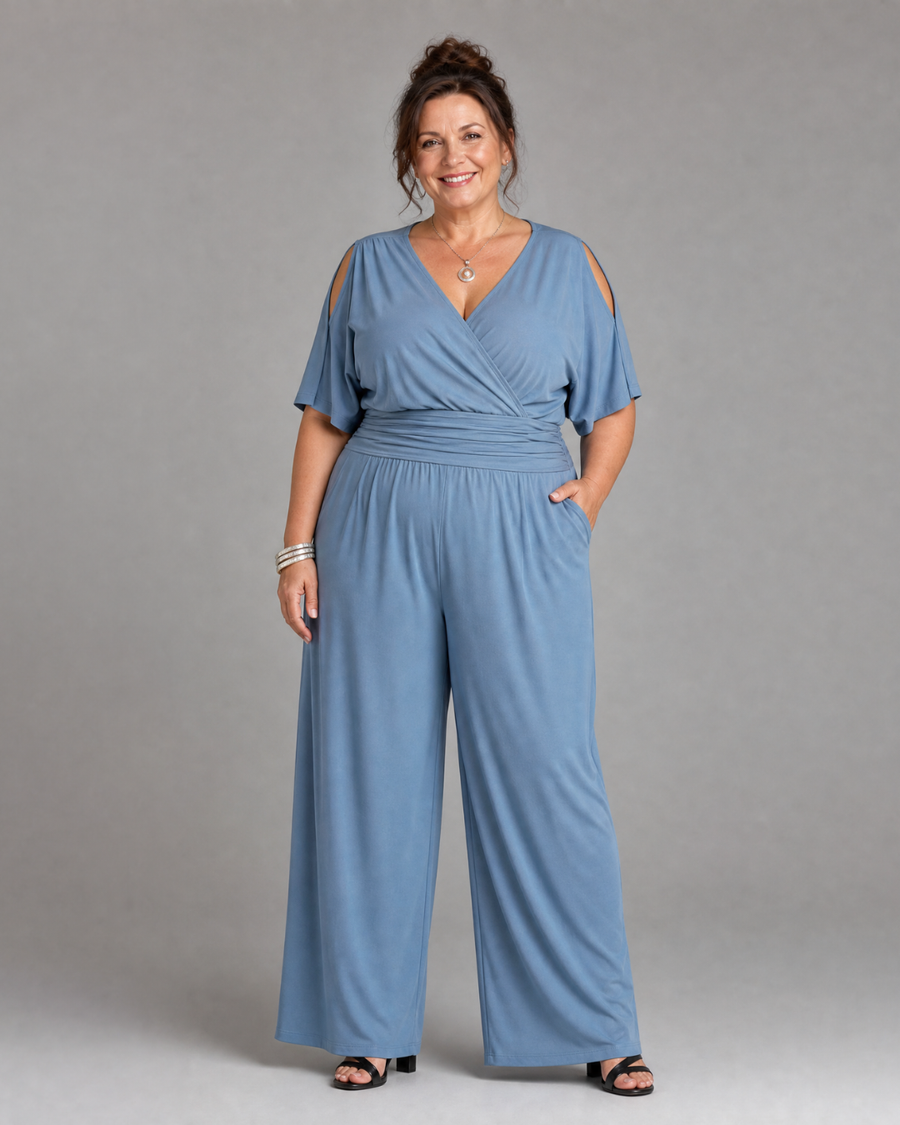 Nyxara | Relaxed Jumpsuit with Cold Shoulder and Wrap Waist