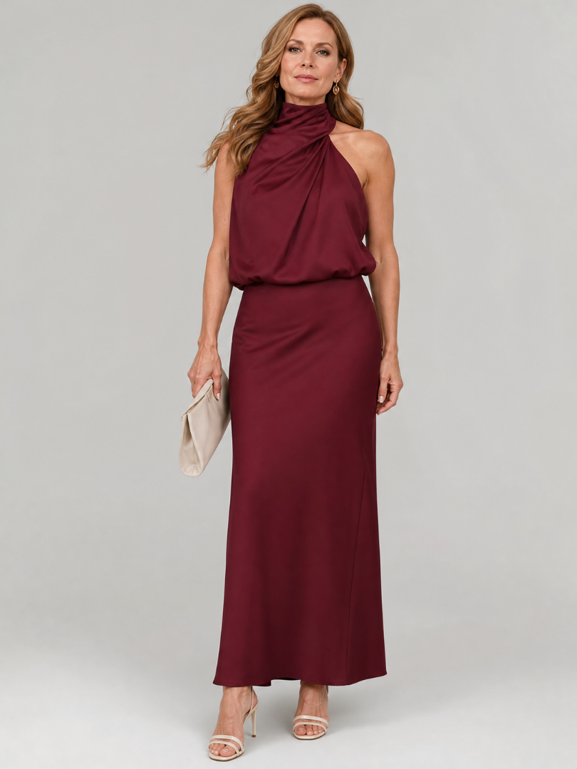 Nopal | Midi Dress with Sleeveless Draped Neck Design
