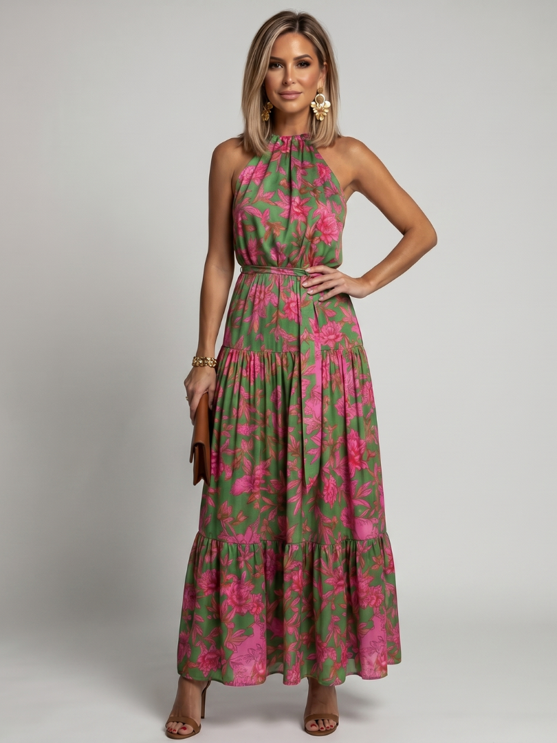 Rowen | Halter Midi Dress with Draped Design