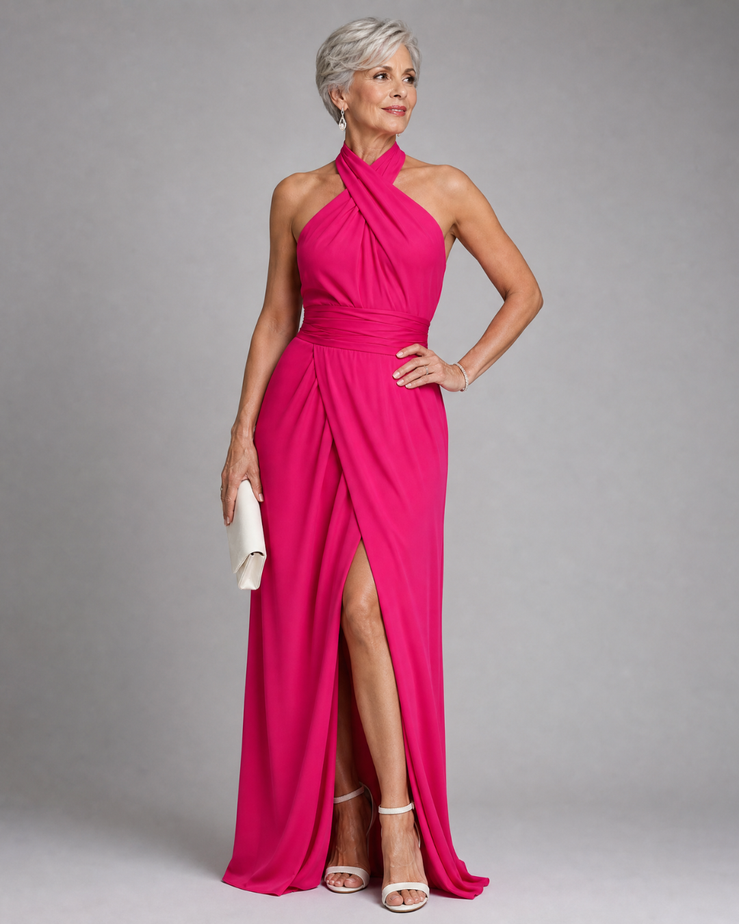 Vaelora | Midi Dress with Cross Halter and Draped Side Slit