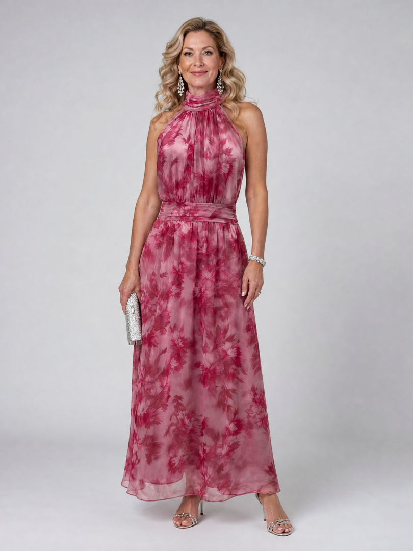 Avien | Elegant Soft Halter Neck Midi Dress