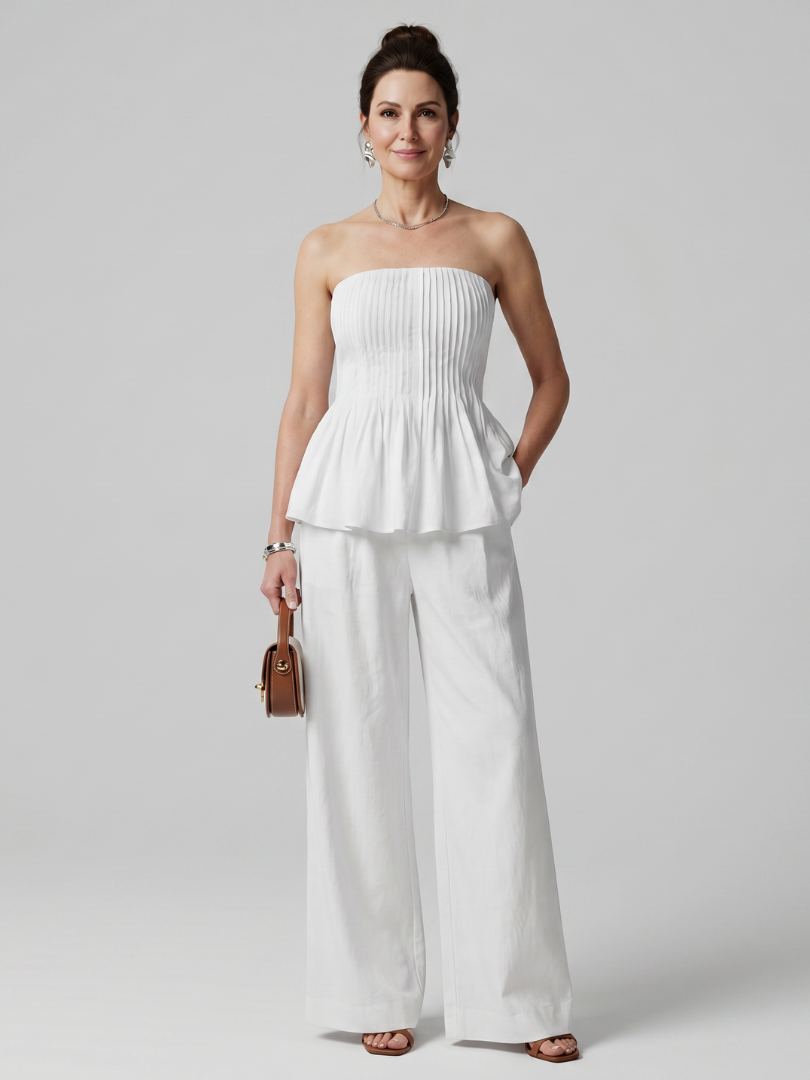 Rila | Strapless Smocked Top with Wide-Leg Pants Ensemble