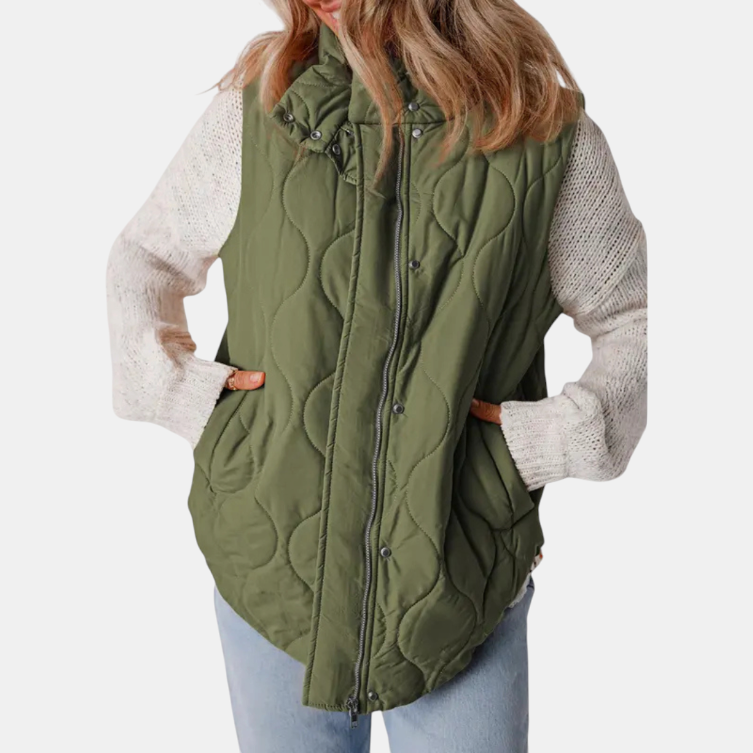 Channon | Women's Puffer Vest Quilted Zip Up Snap Button Sleeveless Coat