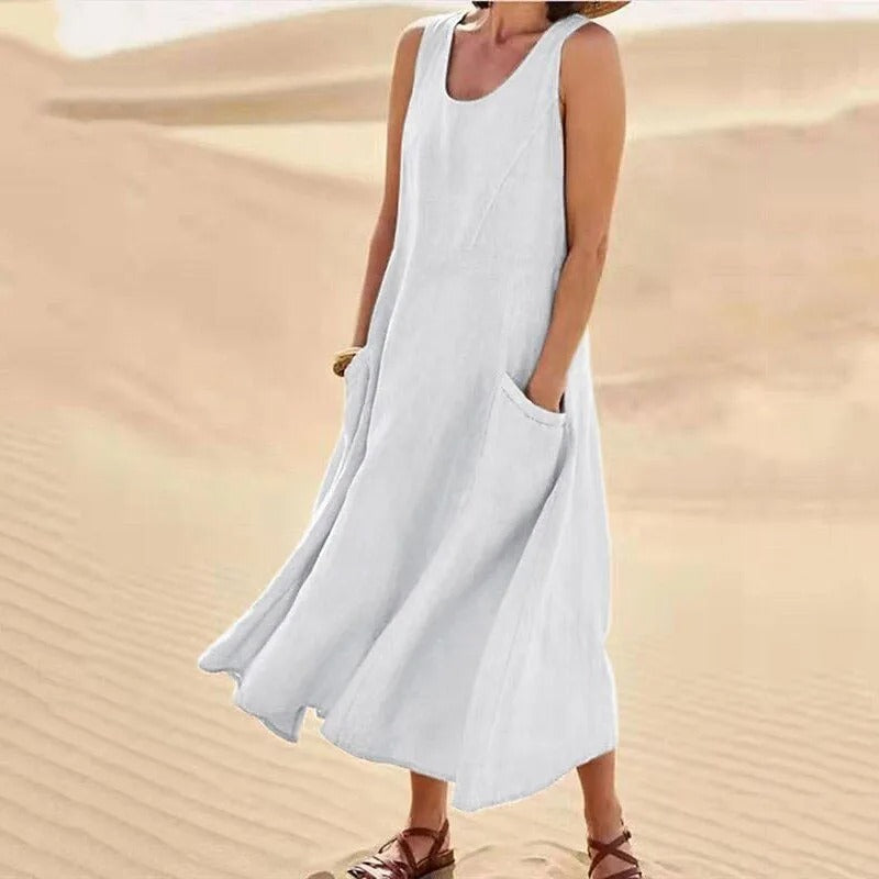 Tina | Women's Summer Midi Dress with Round Neck