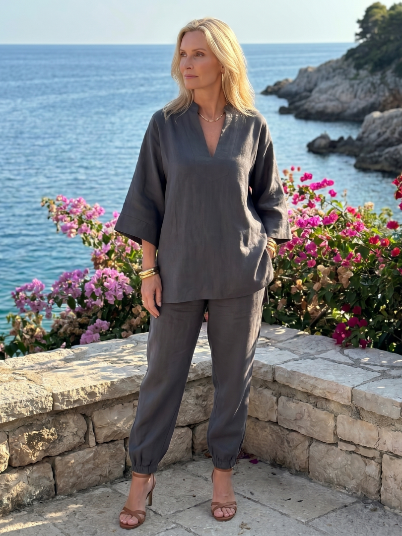 Georgiana | V-Neck Tunic and Gathered Trouser Ensemble