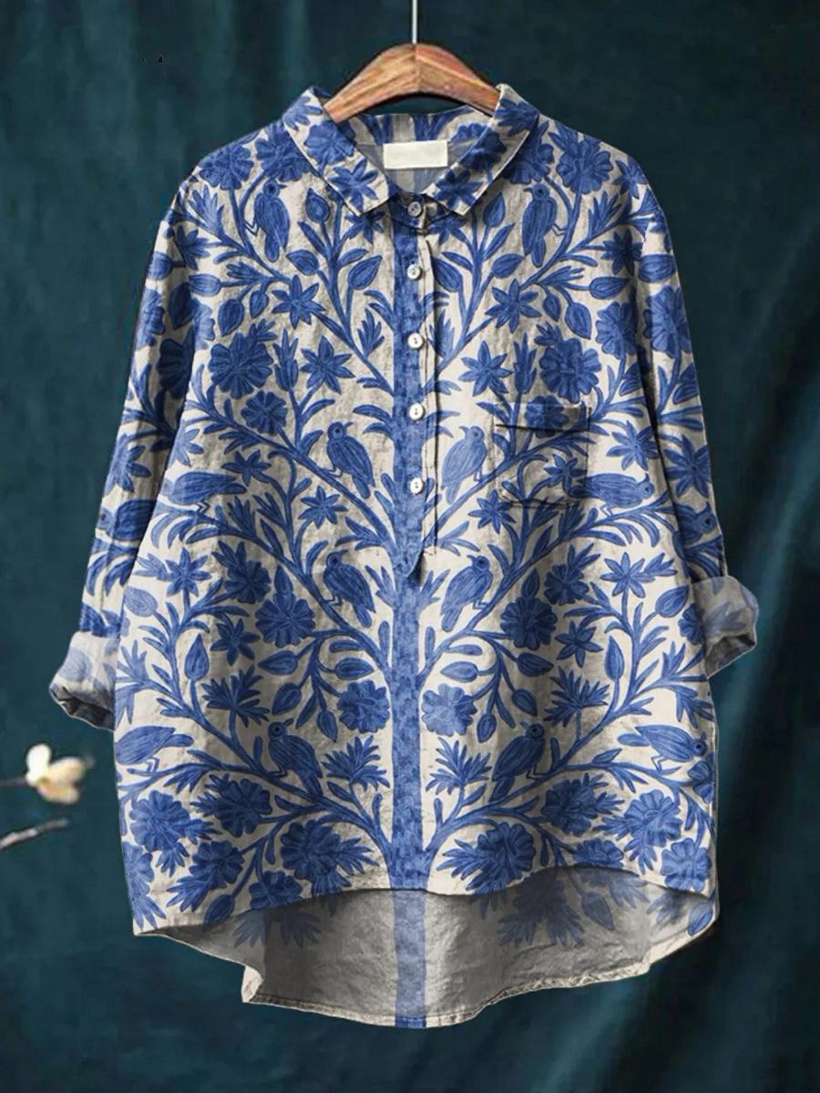 Natalie | Women's Vintage Floral Print Casual Shirt Inspired by Indian Art