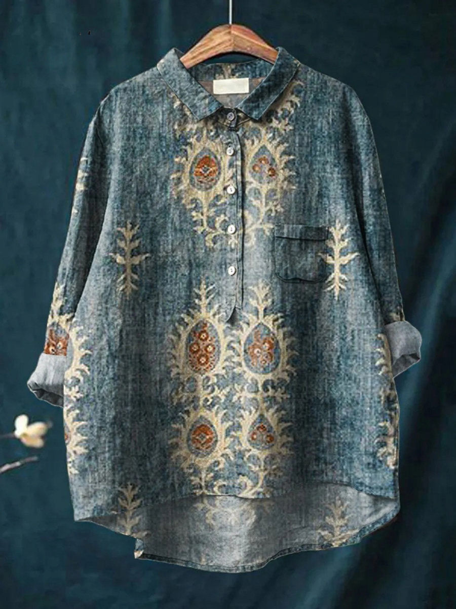 Nina | Women's Vintage Floral Ethnic Print Casual Shirt