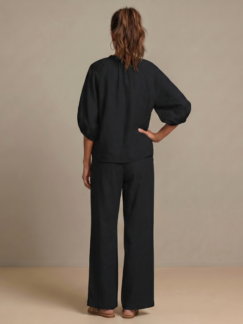 Natalia | Zip-Front Blouson Top & Wide-Leg Pants Set