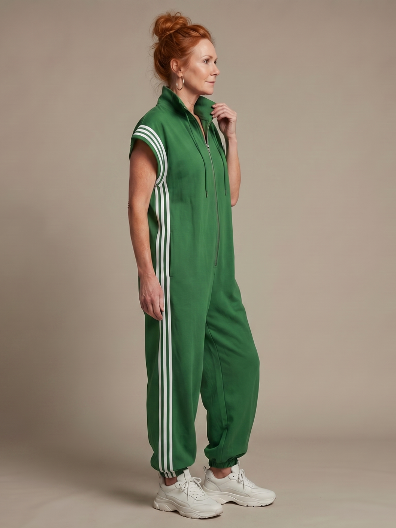 Lark | Striped Panel Zip-Front Jumpsuit
