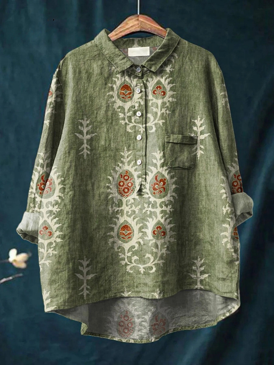 Nina | Women's Vintage Floral Ethnic Print Casual Shirt