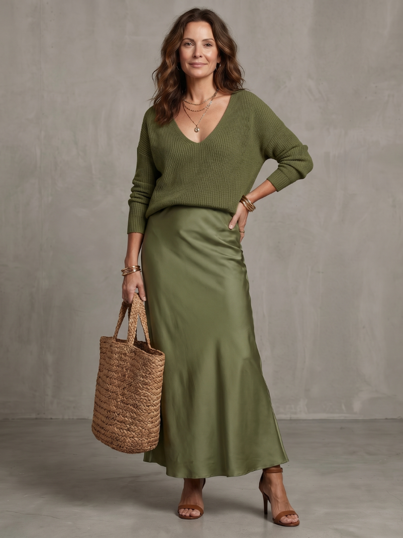 Luciana | Knit Layered Set with Bias Cut Satin Skirt