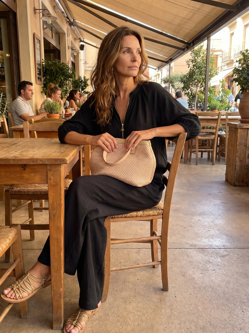 Natalia | Zip-Front Blouson Top & Wide-Leg Pants Set