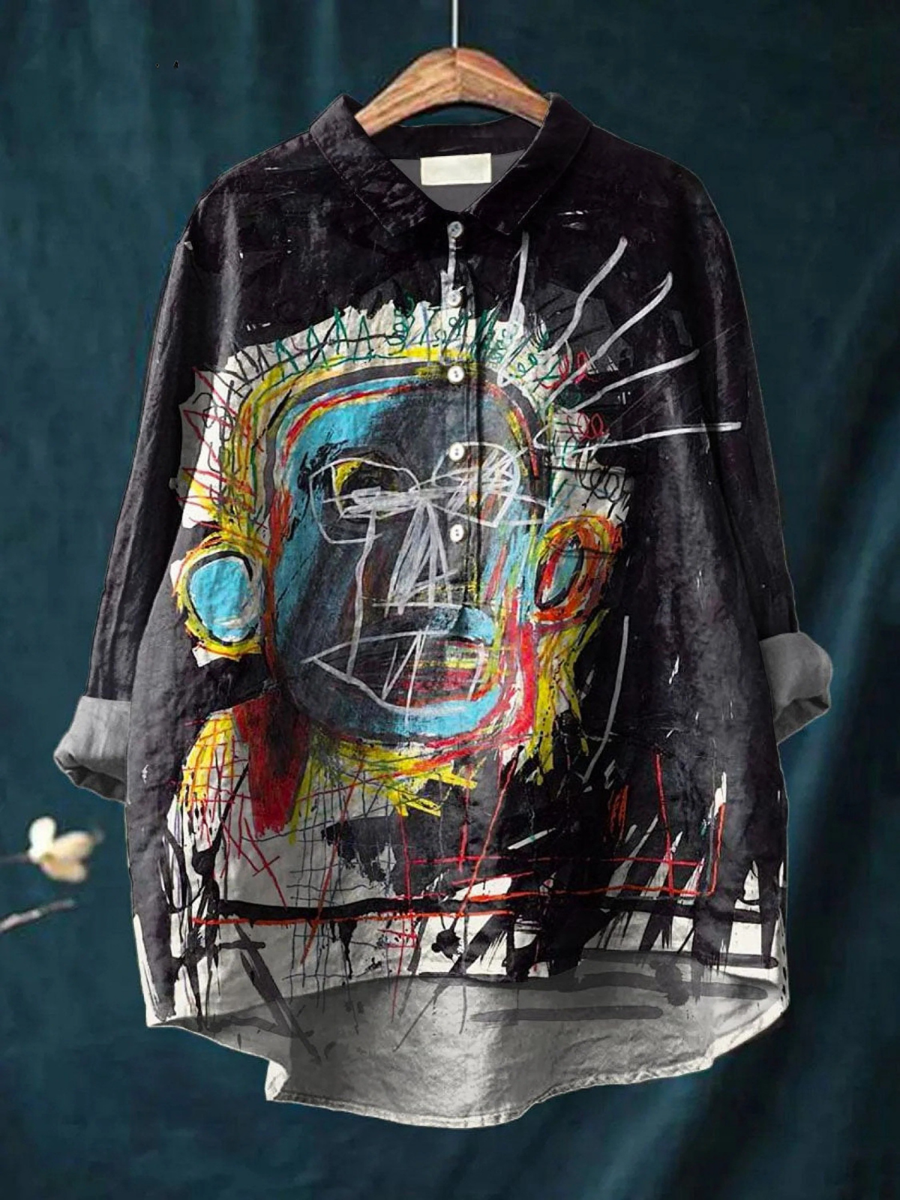 Kylie | Casual Shirt Featuring Vintage Abstract Figure Art Print