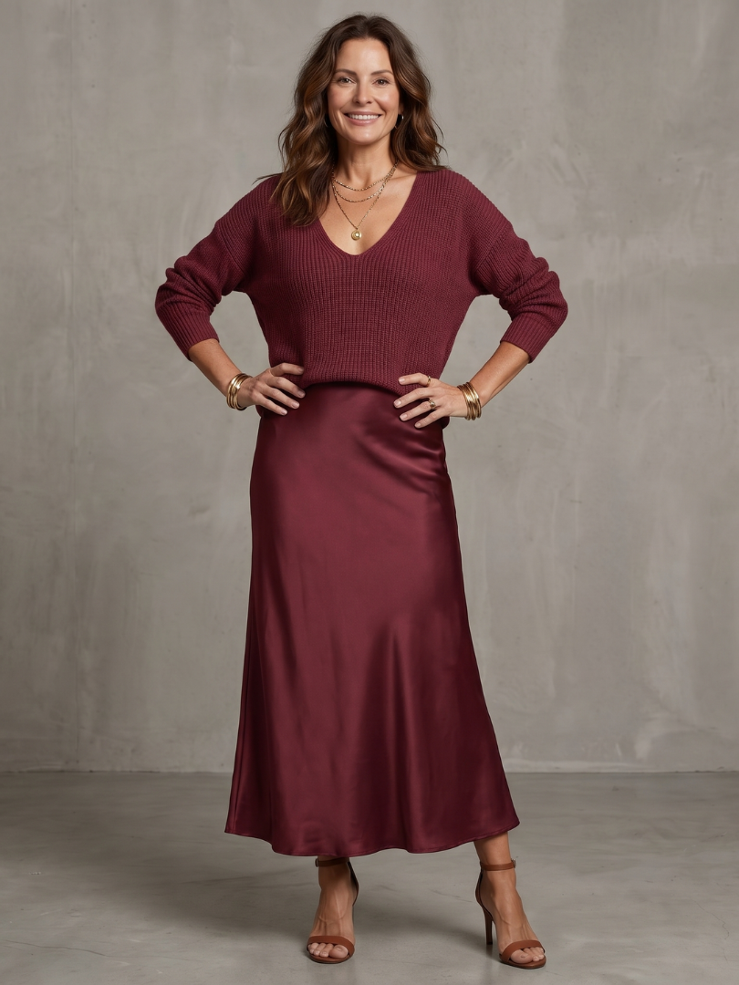 Luciana | Knit Layered Set with Bias Cut Satin Skirt