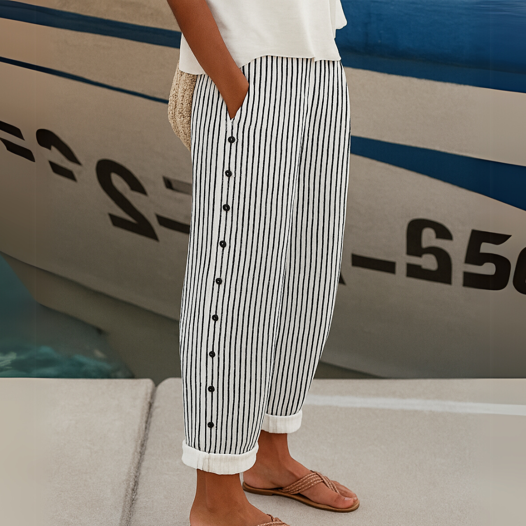 Cate | Chic Striped Button Trousers