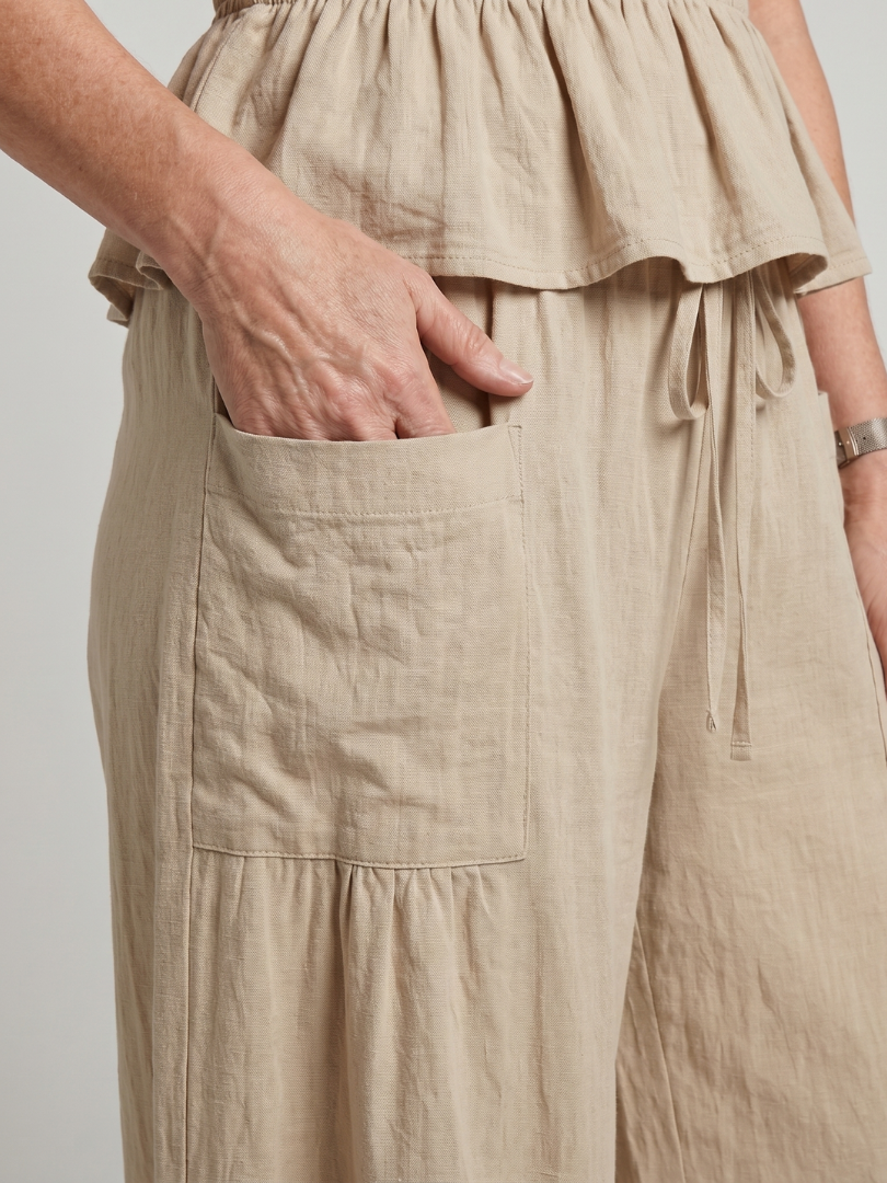 Eirenne | Smocked Top with Peplum Detail and Wide-Leg Pants Set