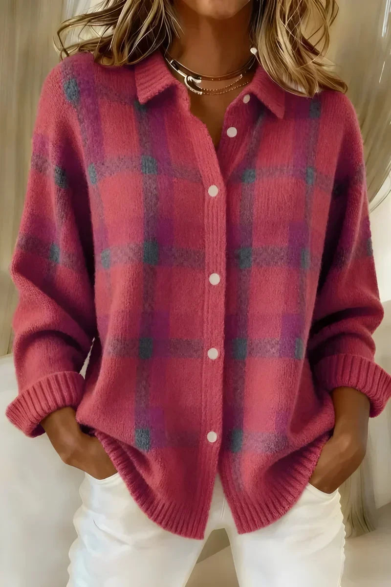 Ashley™ | Timeless Plaid Cardigan with Classic Collar