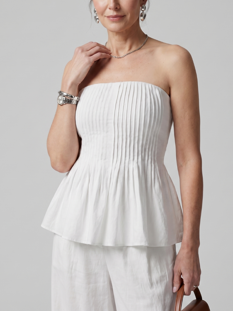 Rila | Strapless Smocked Top with Wide-Leg Pants Ensemble