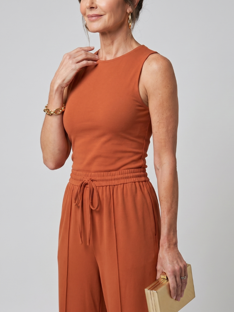 Valencia | Sleeveless Wide-Leg Pants Set with Smooth Finish