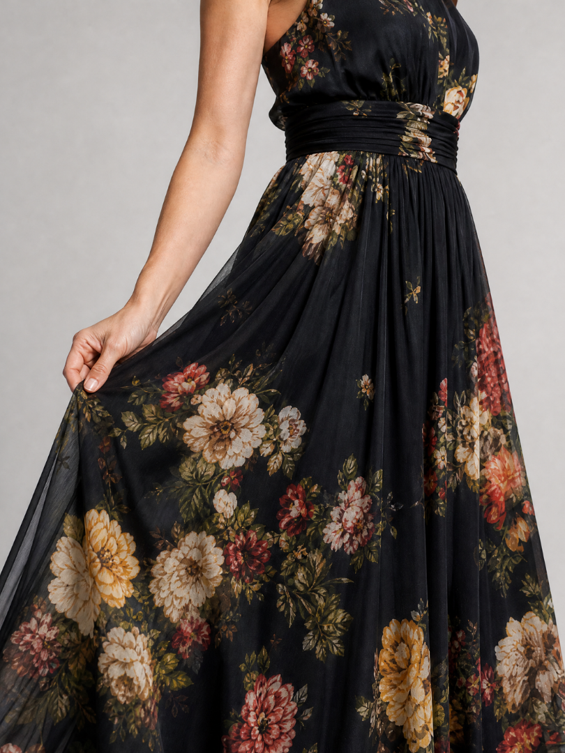 Sior | Midi Dress with Floral Halter Neck Design