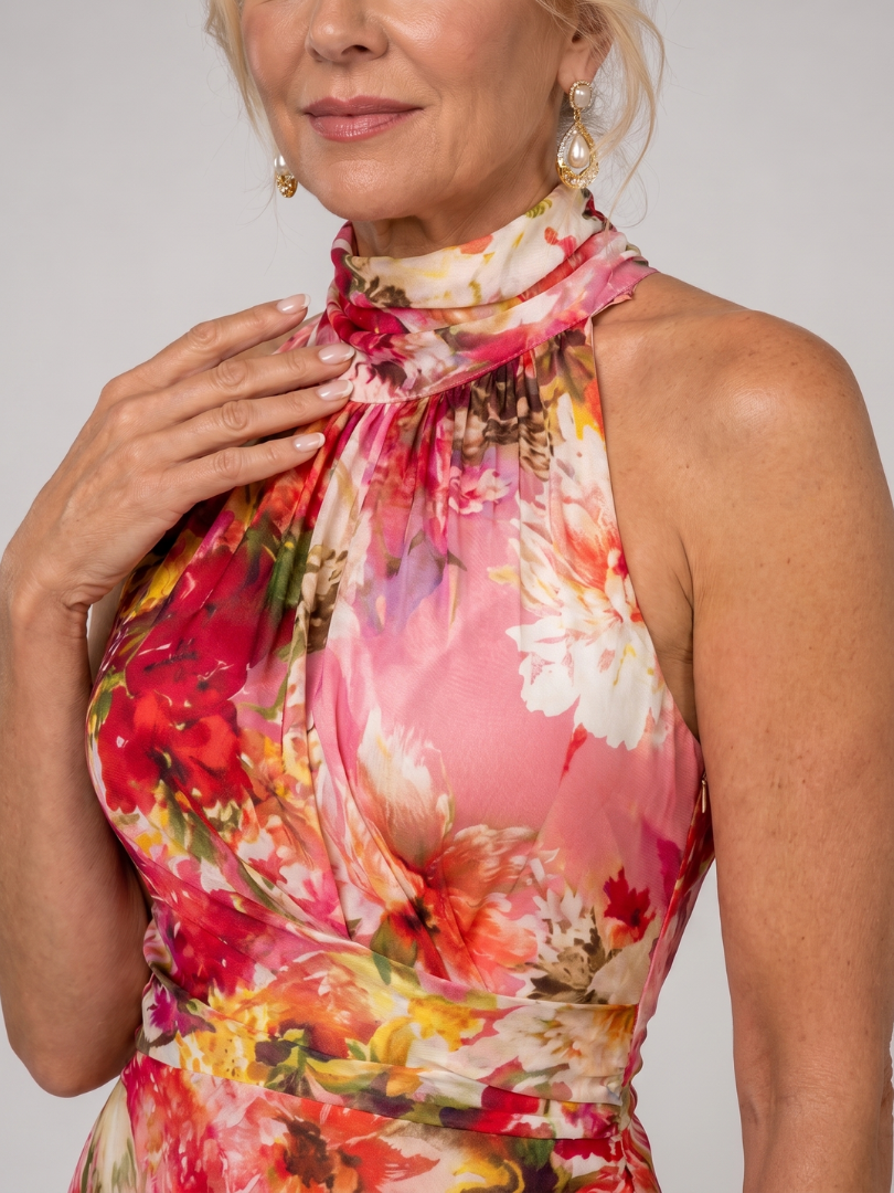Elisabetta | Floral Print Maxi Dress with Halter Neck