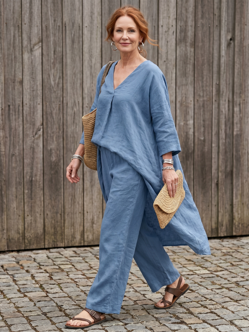 Onyx | Relaxed Tunic Top with Wide Leg Pant Set