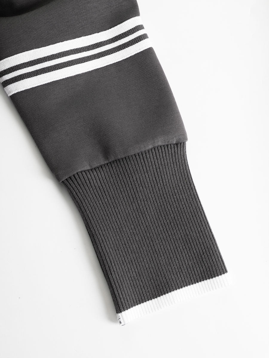 Eva | Retro Sporty Webbing Grey-white Half-zip Sweatshirt And Wide-leg Pants Set