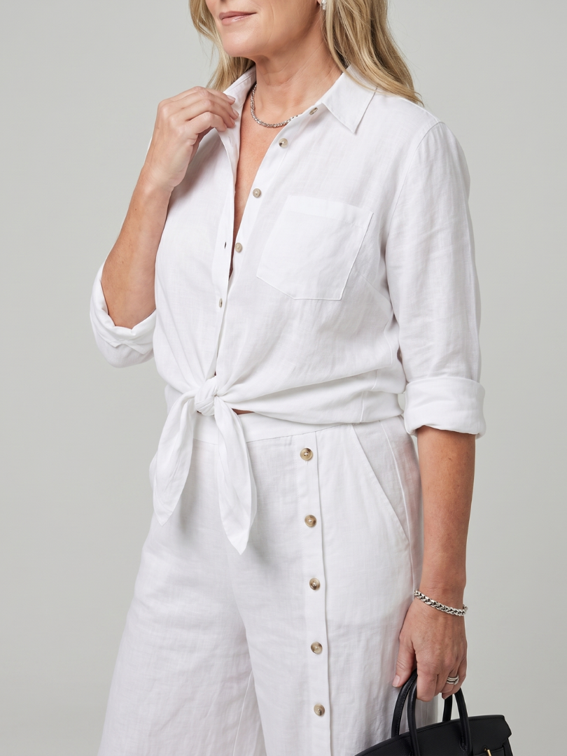 Maddelina | Long Sleeve Tie-Front Top with Wide-Leg Pants Set
