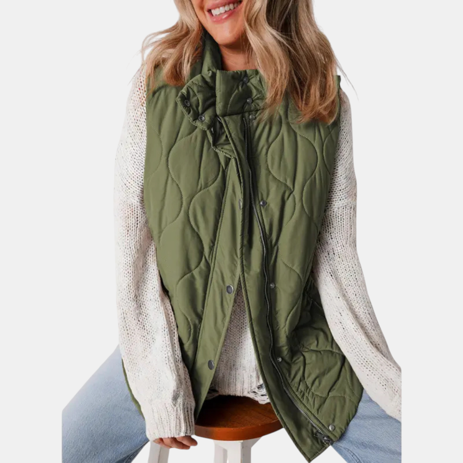 Channon | Women's Puffer Vest Quilted Zip Up Snap Button Sleeveless Coat