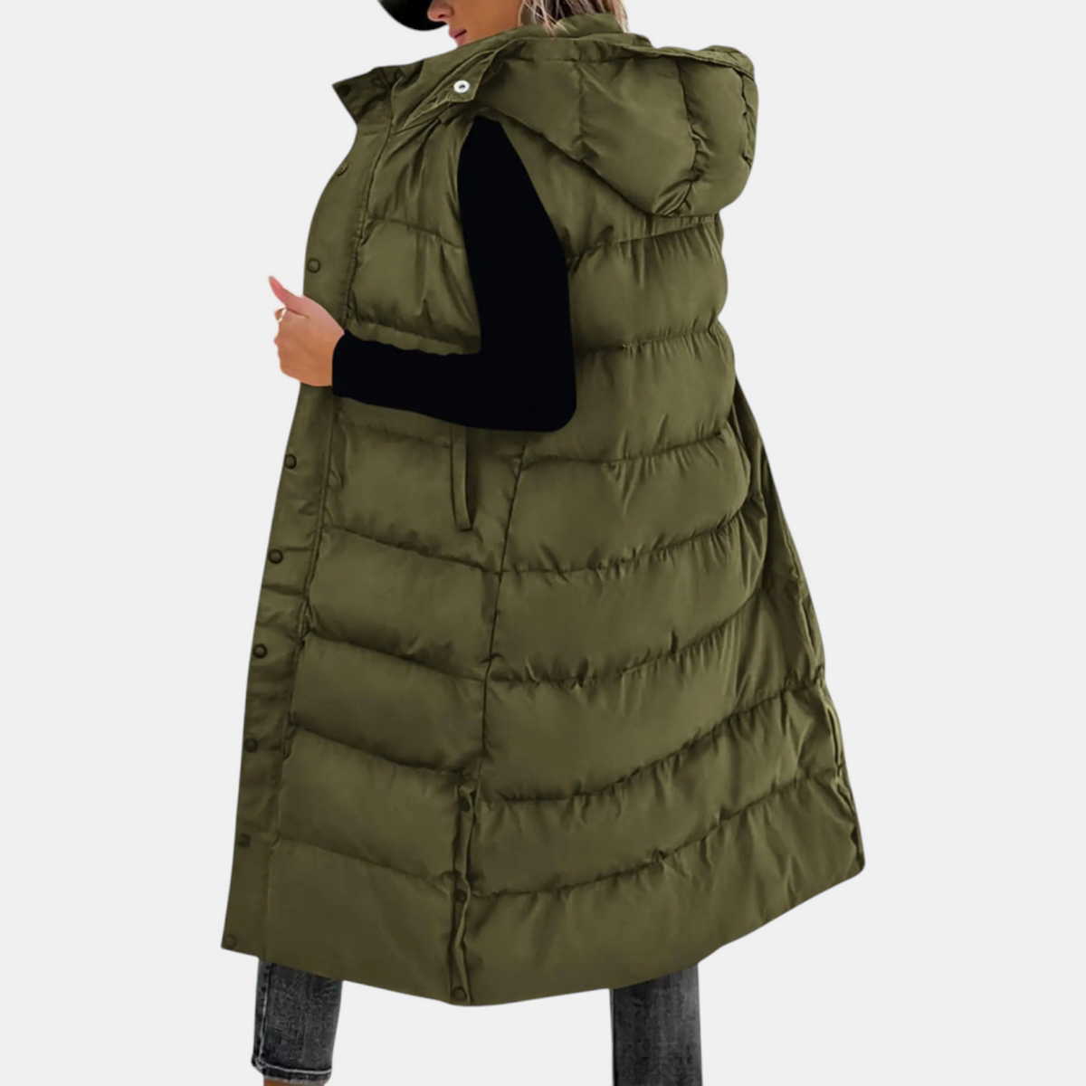 Ciara | Women's Puffer Vest Quilted Hooded Maxi Length Button Down