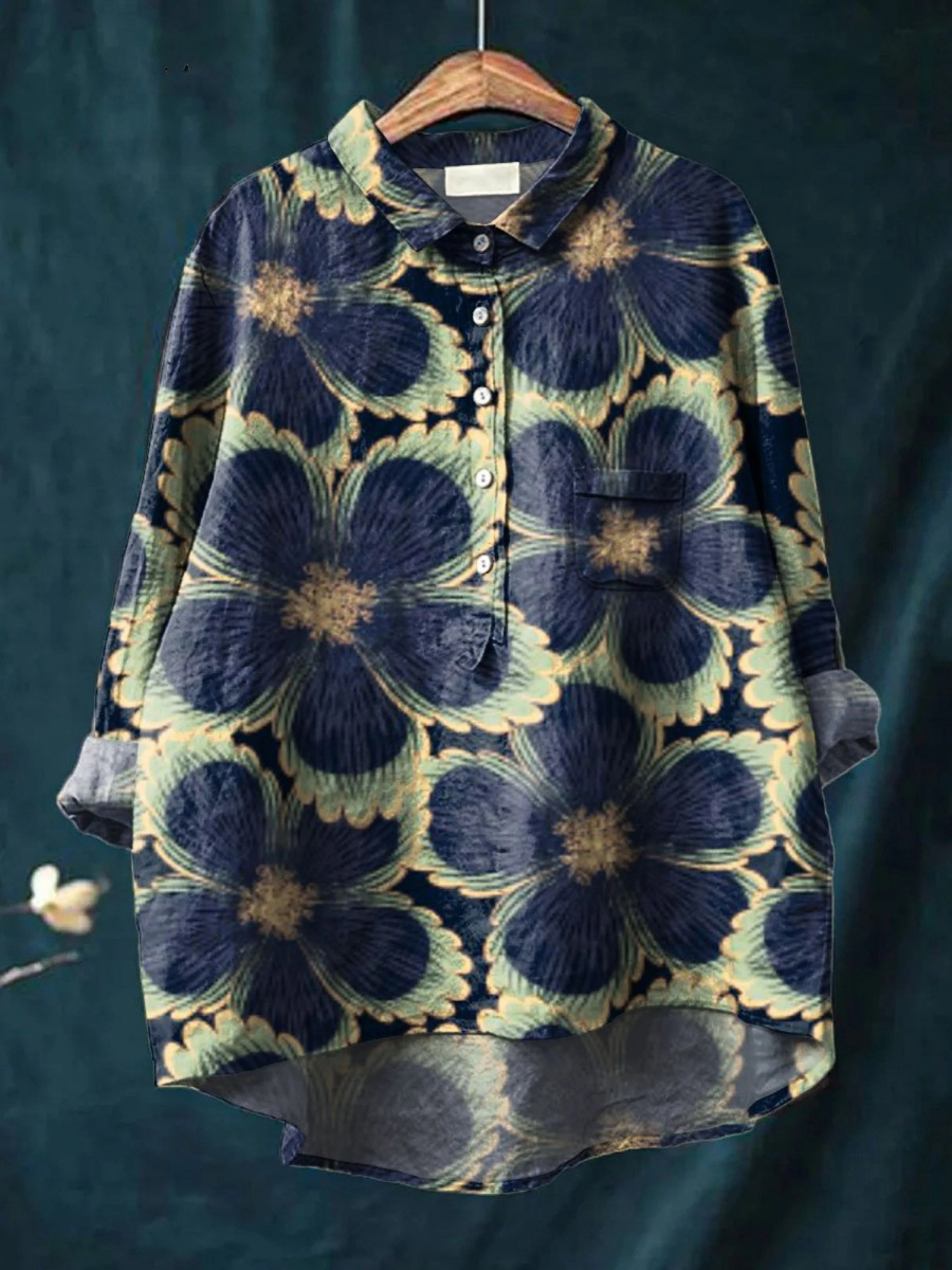 Avielle | Women's Casual Shirt with Vintage Floral Art Print