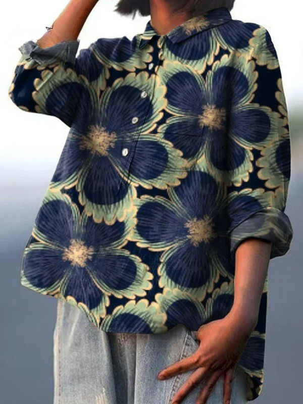 Avielle | Women's Casual Shirt with Vintage Floral Art Print