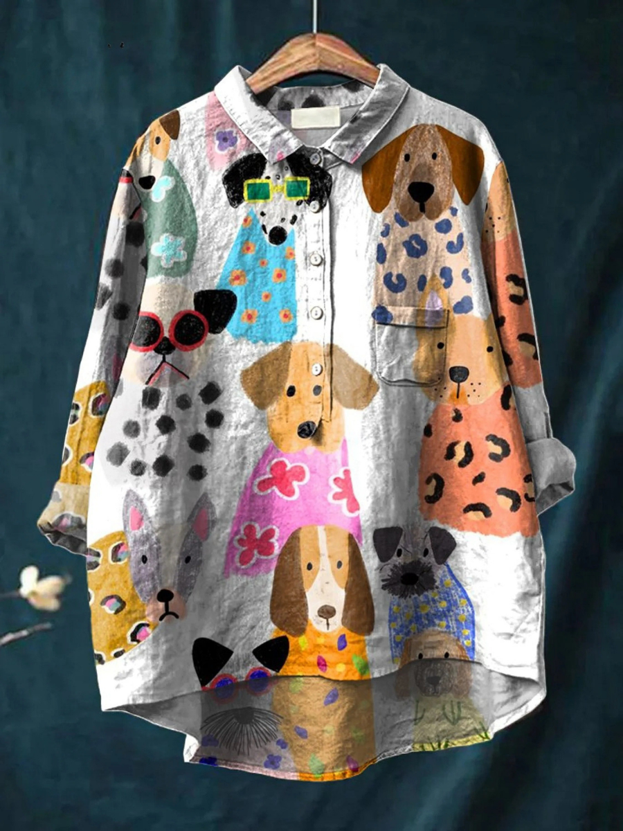 Brigitte | Women's Casual Shirt with Playful Cartoon Puppy Print