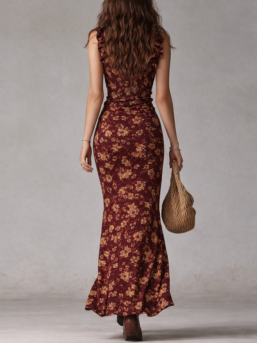 Chiara | Boho Retro Ruffled Sleeves High Slit Maxi Dress
