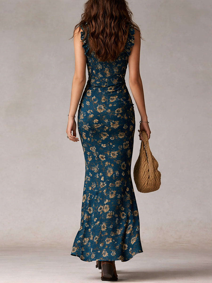 Chiara | Boho Retro Ruffled Sleeves High Slit Maxi Dress