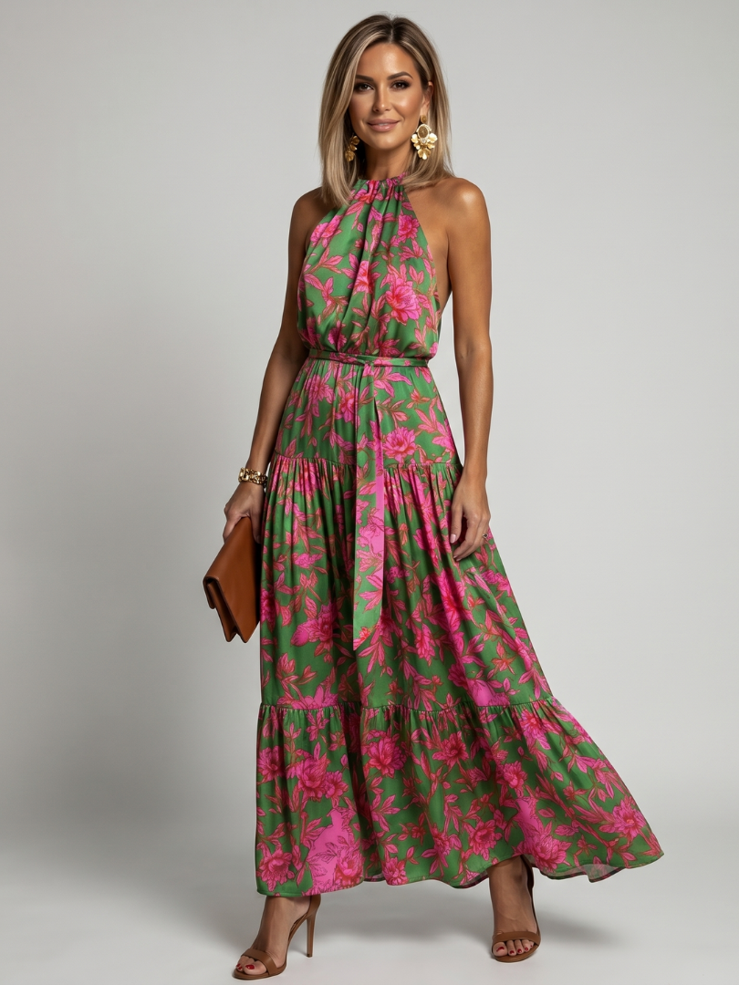 Rowen | Halter Midi Dress with Draped Design