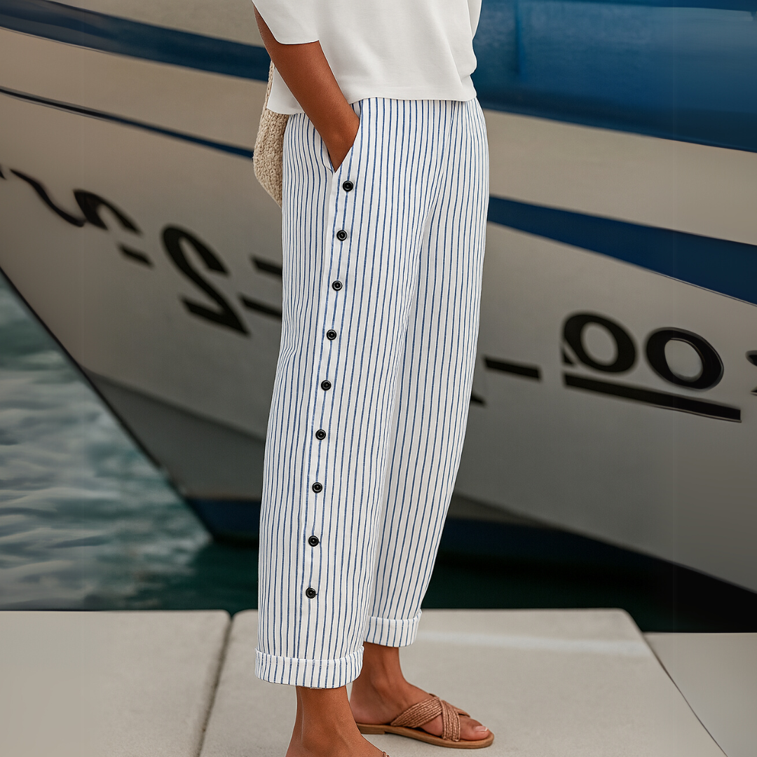 Cate | Chic Striped Button Trousers