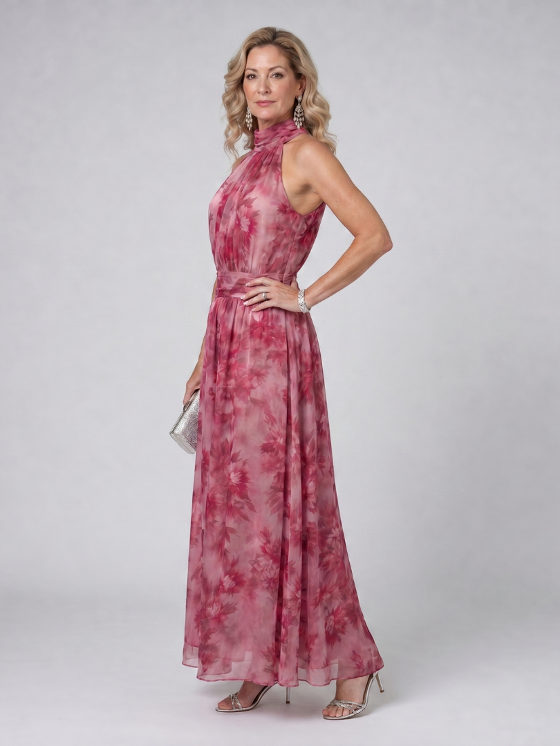 Avien | Elegant Soft Halter Neck Midi Dress