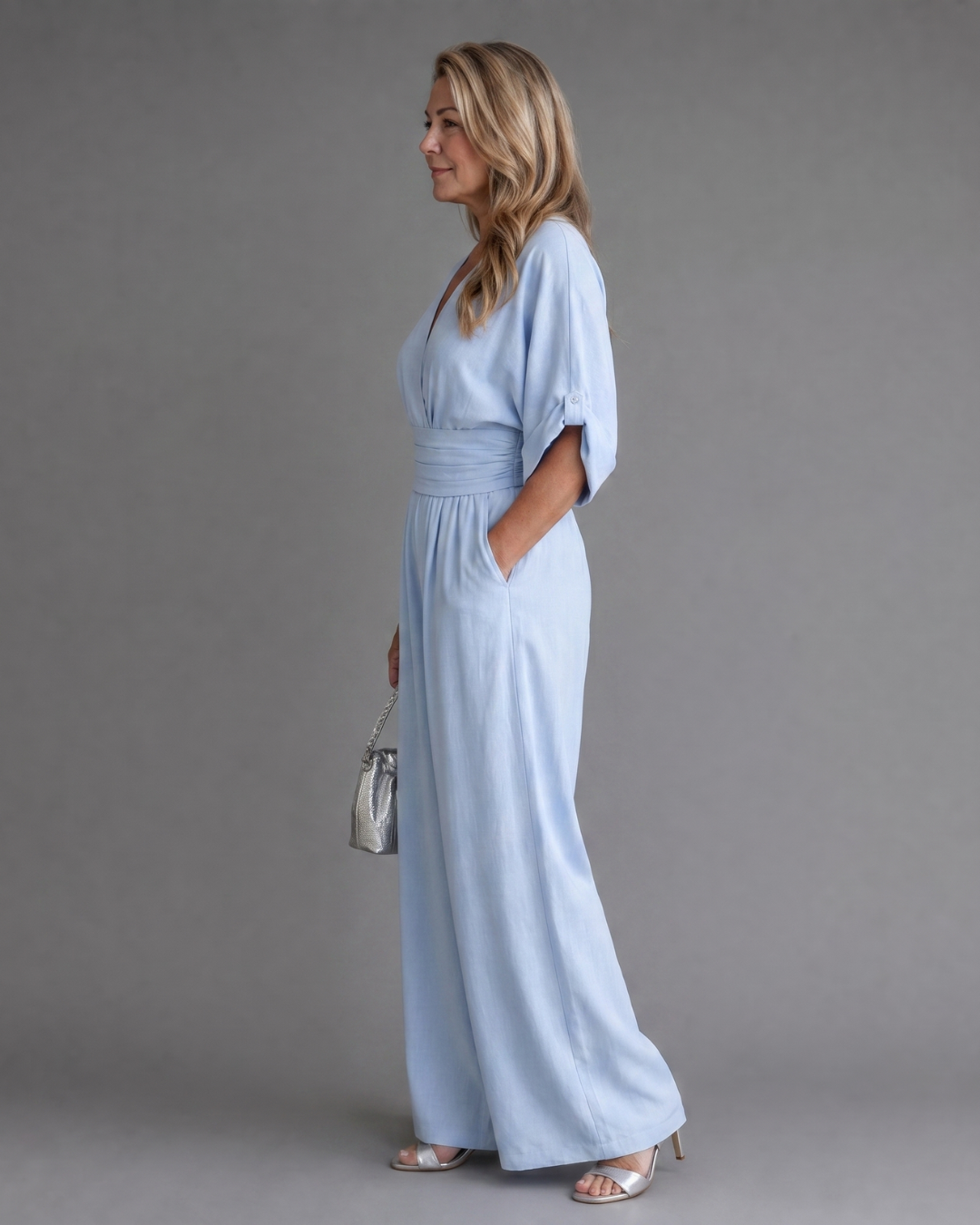 Emene | Relaxed Wide Leg Jumpsuit with Draped V-Neck