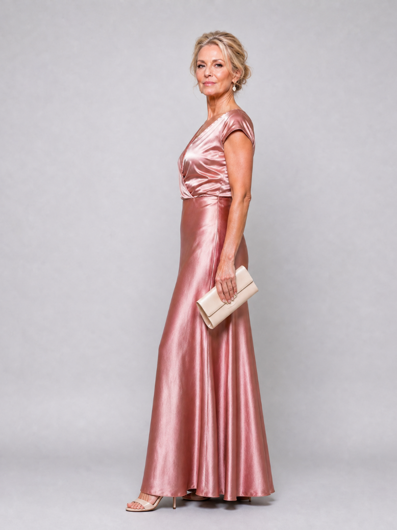 Samouse | Maxi Dress with Cap Sleeve and Wrap Bodice