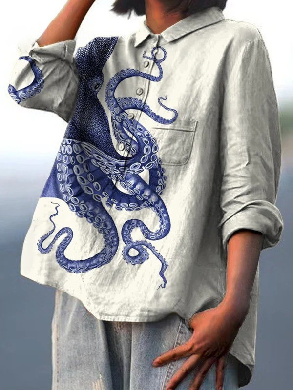 Elissa | Women's Casual Shirt Featuring Deep Sea Octopus Tentacle Art