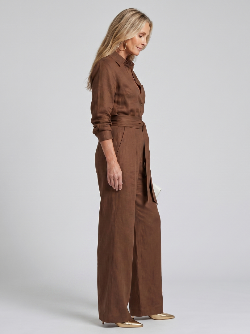 Jovie | Wide Leg Jumpsuit with Long Sleeve Button Front