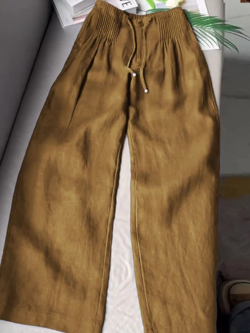 Camille | Cotton-Linen Blend Wide-Leg Trousers
