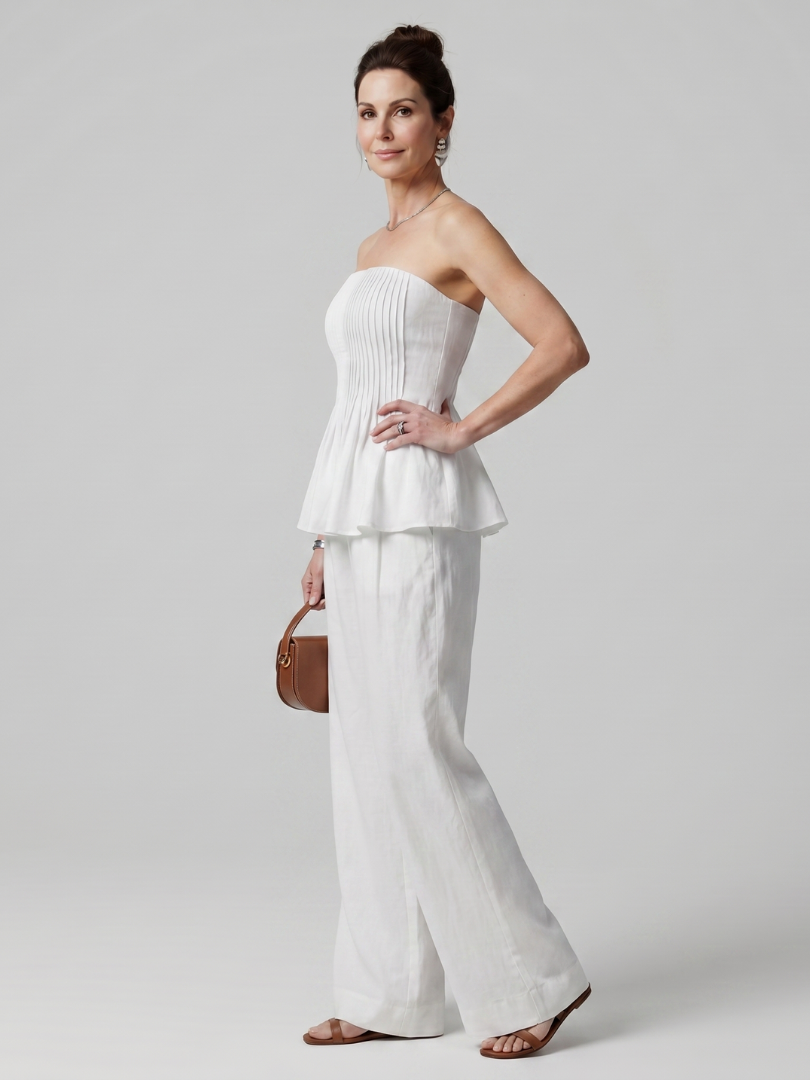 Rila | Strapless Smocked Top with Wide-Leg Pants Ensemble