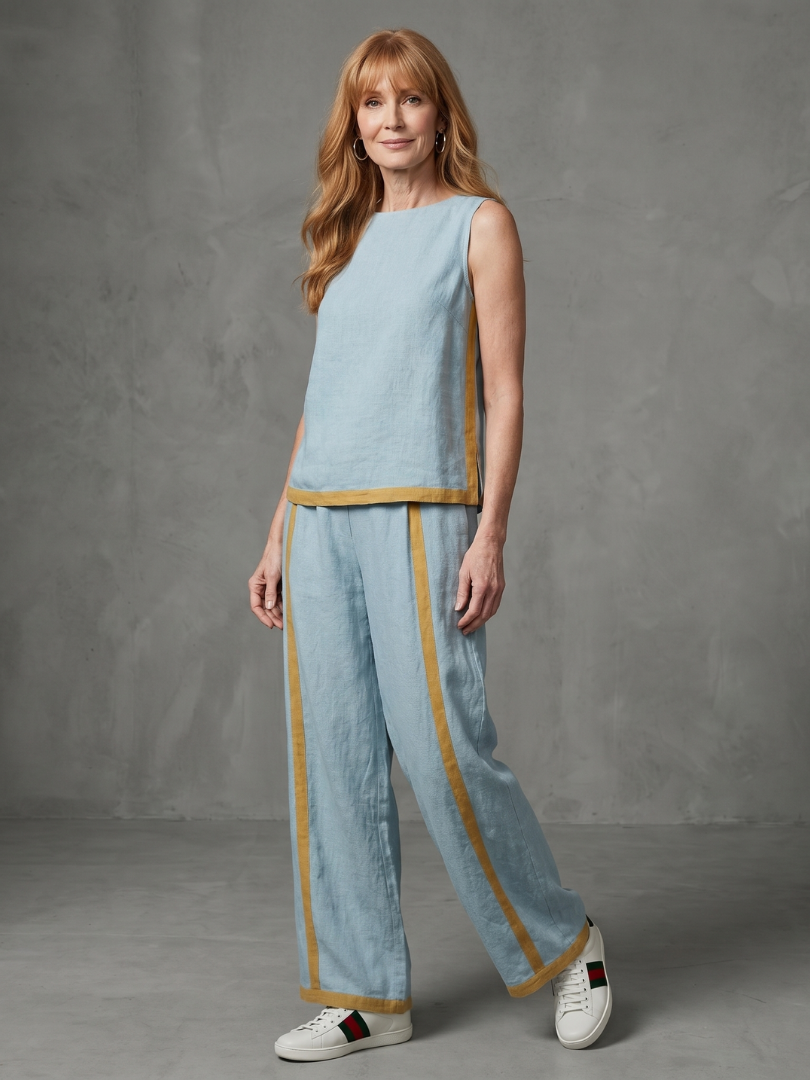 Inara | Sleeveless Top with Wide-Leg Contrast Pants Set
