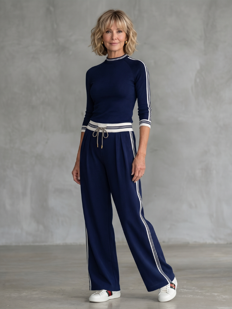 Eirlys | Long Sleeve Fitted Top and Wide Leg Pants Set