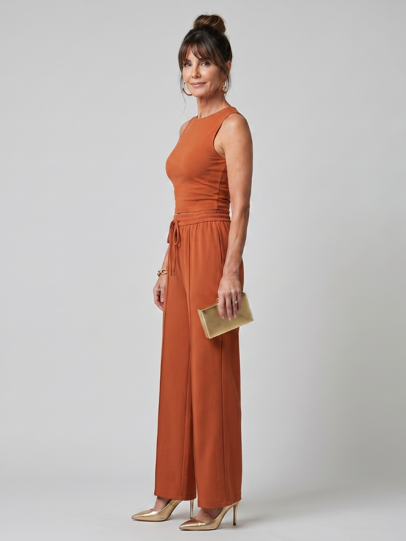 Valencia | Sleeveless Wide-Leg Pants Set with Smooth Finish